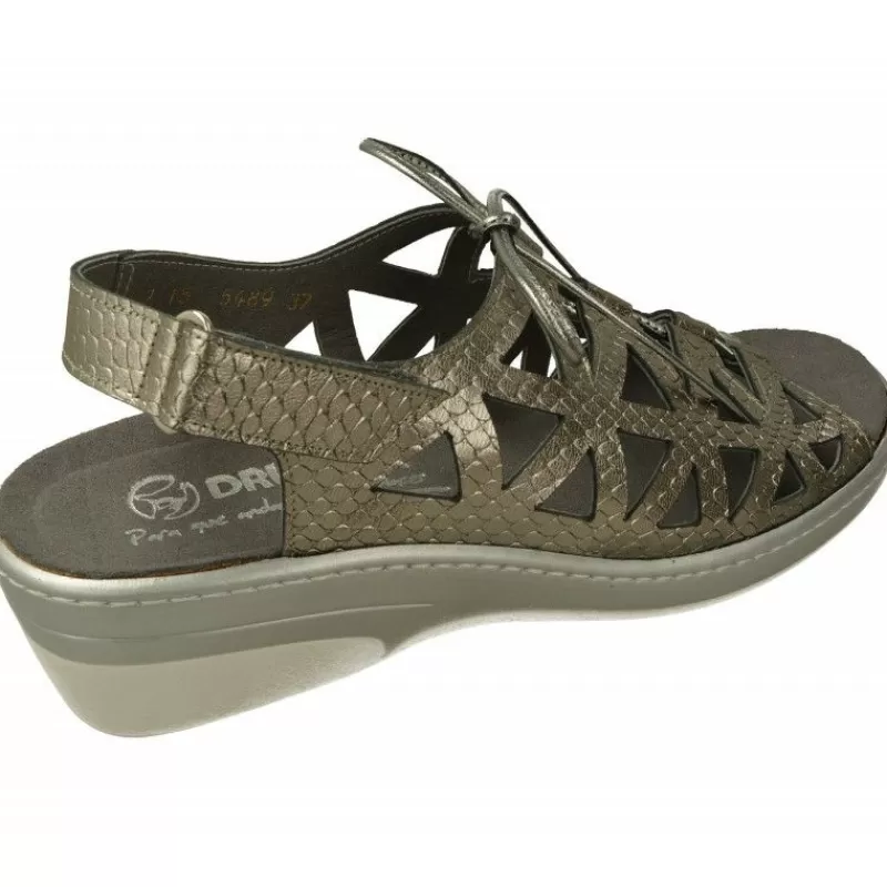 Drucker Calzapedic Sandalias-Sandalia De Drucker Picada En Piel Metalizada Grabada Con Cordonera De Apertura Total Y Planta De Descanso Extraible Platino