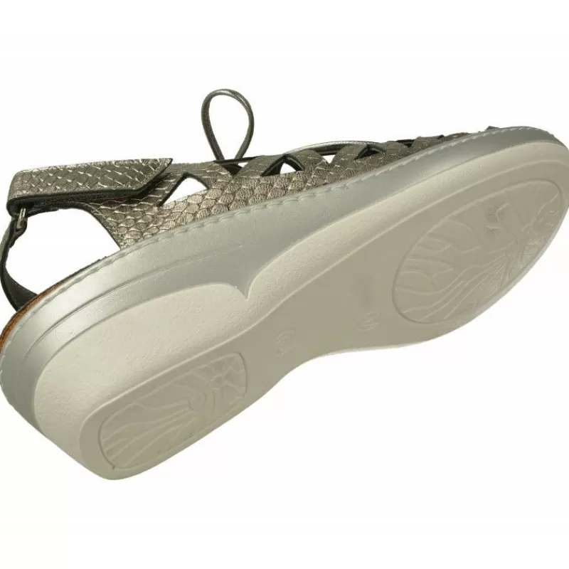 Drucker Calzapedic Sandalias-Sandalia De Drucker Picada En Piel Metalizada Grabada Con Cordonera De Apertura Total Y Planta De Descanso Extraible Platino