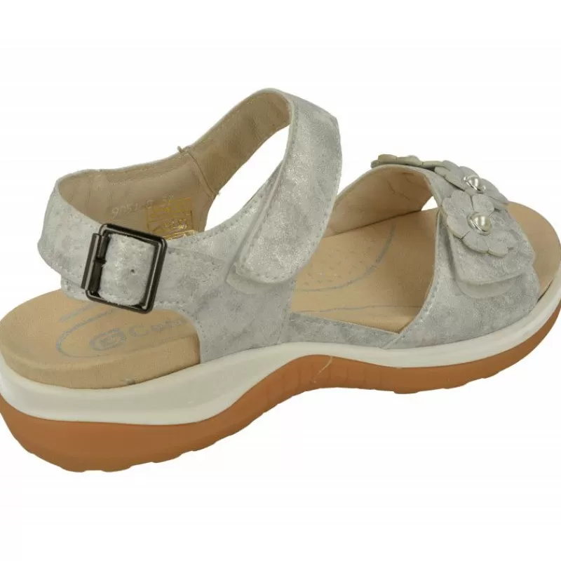 G Comfort Sandalias-Sandalia De De Doble Velcro Con Flor En Pala De Piel Grabada, Planta Anatomica Extraible Y Piso De Caucho