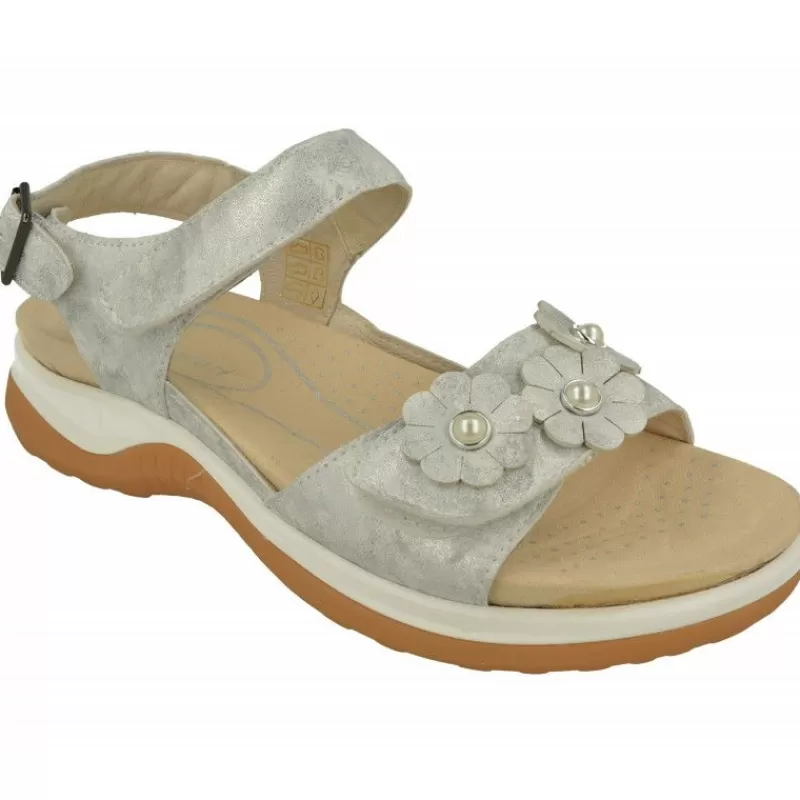 G Comfort Sandalias-Sandalia De De Doble Velcro Con Flor En Pala De Piel Grabada, Planta Anatomica Extraible Y Piso De Caucho