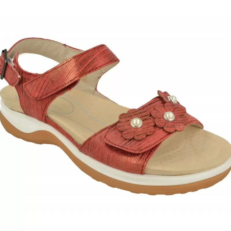 G Comfort Sandalias-Sandalia De De Doble Velcro Con Flor En Pala De Piel Grabada, Planta Anatomica Extraible Y Piso De Caucho