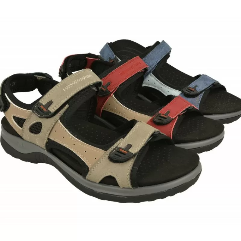 G Comfort Sandalias-Sandalia De Deportiva Con Triple Ajuste De Velcro Y Planta De Descanso Extraible En Piel Nobuck