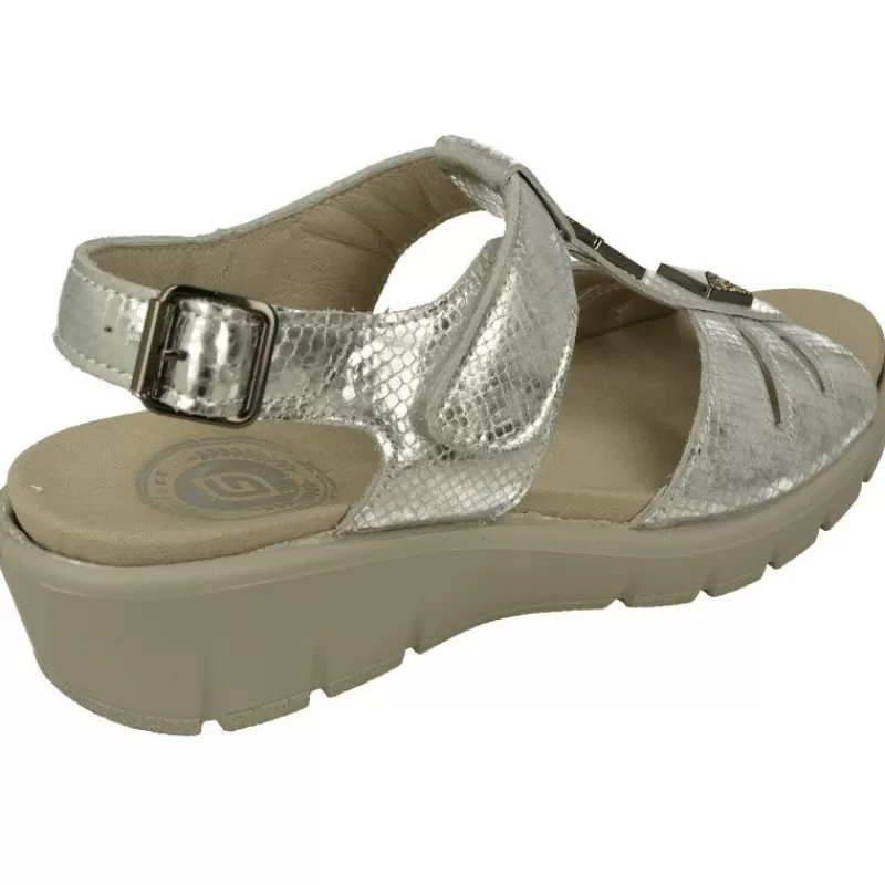 G Comfort Sandalias-Sandalia De En Piel Metalizada Con Tira De Pedreria Y Ajuste Por Velcro Con Piso De Cuna Y Planta Anatomica