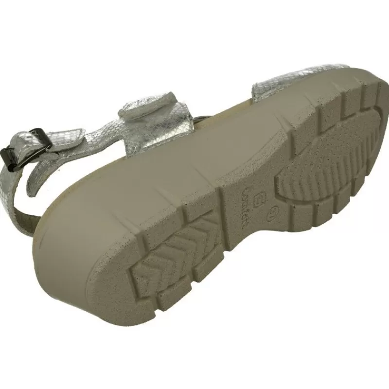 G Comfort Sandalias-Sandalia De En Piel Metalizada Con Tira De Pedreria Y Ajuste Por Velcro Con Piso De Cuna Y Planta Anatomica