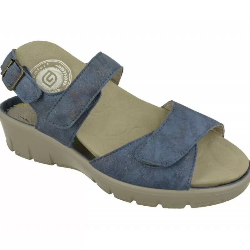 G Comfort Sandalias-Sandalia De En Piel Metalizada, Planta Anatomica Movible Y Doble Ajuste De Tiras De Velcro Con Piso Poliuretano