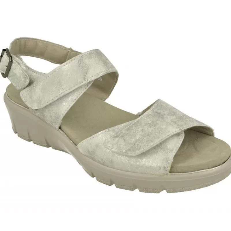 G Comfort Sandalias-Sandalia De En Piel Metalizada, Planta Anatomica Movible Y Doble Ajuste De Tiras De Velcro Con Piso Poliuretano