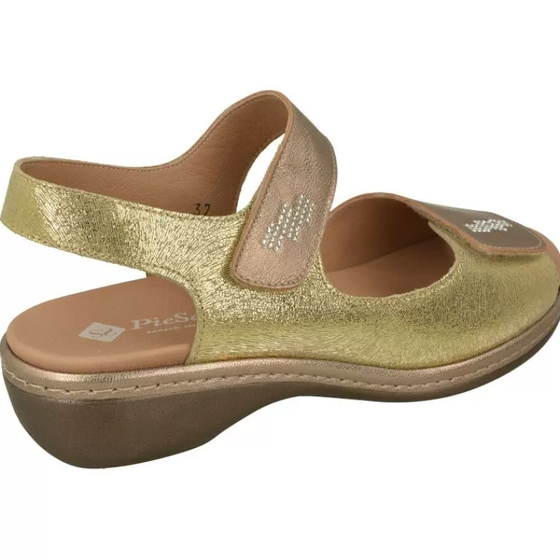 PieSanto Sandalias-Sandalia De Con Doble Tira De Velcro Ajustable En Piel Metalizada, Planta Anatomica Extraible Y Piso De Poliuretano