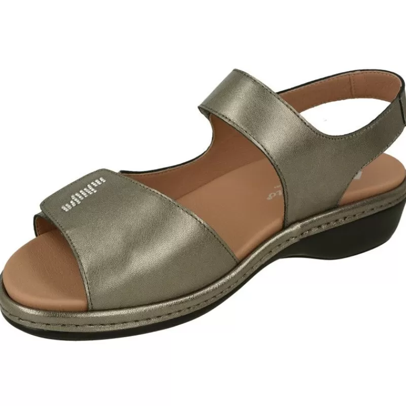 PieSanto Sandalias-Sandalia De Con Doble Tira De Velcro Ajustable En Piel Metalizada, Planta Anatomica Extraible Y Piso De Poliuretano