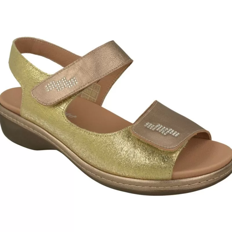 PieSanto Sandalias-Sandalia De Con Doble Tira De Velcro Ajustable En Piel Metalizada, Planta Anatomica Extraible Y Piso De Poliuretano