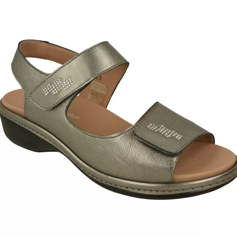 PieSanto Sandalias-Sandalia De Con Doble Tira De Velcro Ajustable En Piel Metalizada, Planta Anatomica Extraible Y Piso De Poliuretano