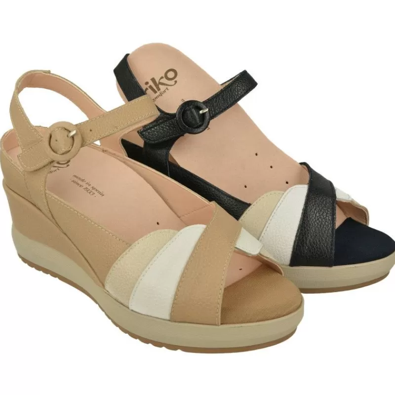 RIKO Sandalias-Sandalia De Rico En Piel Combinada Gamas Beige Con Tira Ajustble Al Tobillo, Planta Anatomica Extraible Y Cuna Forrada Al Tono V