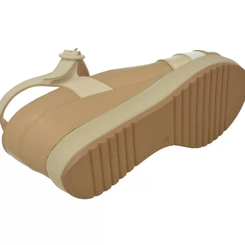 RIKO Sandalias-Sandalia De Rico En Piel Combinada Gamas Beige Con Tira Ajustble Al Tobillo, Planta Anatomica Extraible Y Cuna Forrada Al Tono V