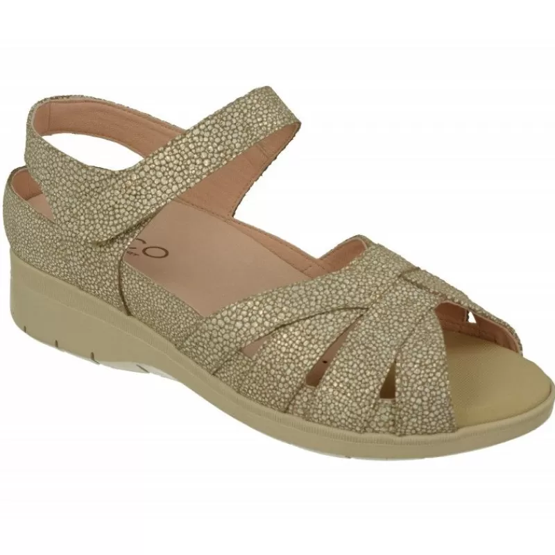 RIKO Sandalias-Sandalia De Rico En Piel Grabada Con Pala De Tiras Y Velcro Ajustable, Planta De Descanso Especial Para Plantillas