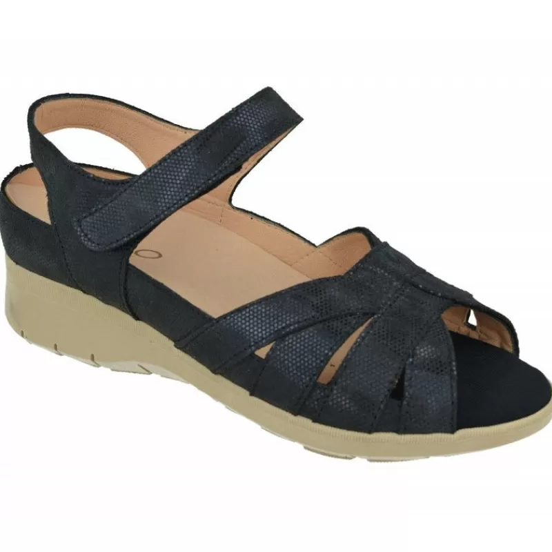 RIKO Sandalias-Sandalia De Rico En Piel Grabada Con Pala De Tiras Y Velcro Ajustable, Planta De Descanso Especial Para Plantillas