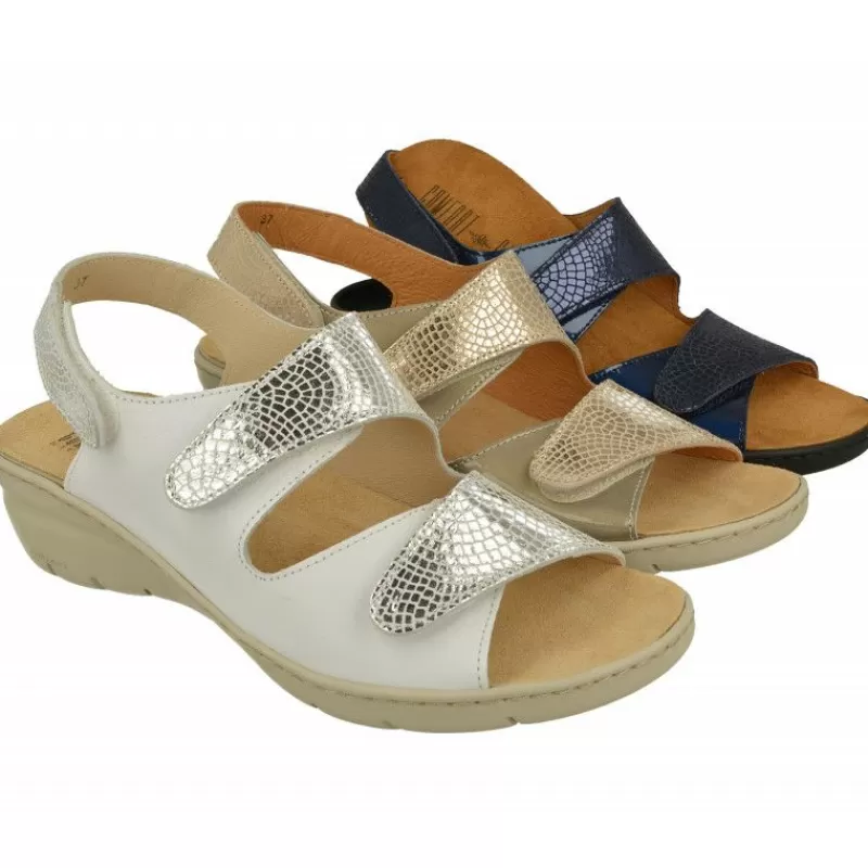 Comfort Class Sandalias-Sandalia De Triple Velcro De Con Piso Aligerado Combinada En Charol Y Grabado Con Planta De Descanso