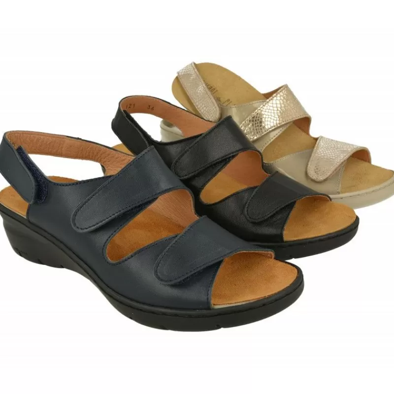 Comfort Class Sandalias-Sandalia De Triple Velcro De Con Piso Aligerado Combinada En Charol Y Grabado Con Planta De Descanso