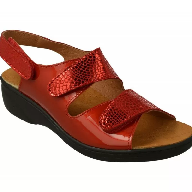 Comfort Class Sandalias-Sandalia De Triple Velcro De Con Piso Aligerado Combinada En Charol Y Grabado Con Planta De Descanso