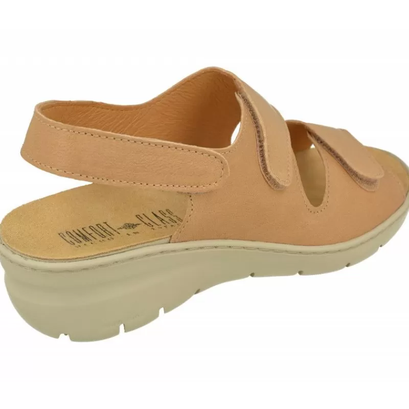 Comfort Class Sandalias-Sandalia De Triple Velcro De Con Piso Aligerado Combinada En Charol Y Grabado Con Planta De Descanso