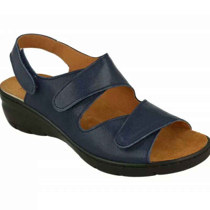 Comfort Class Sandalias-Sandalia De Triple Velcro De Con Piso Aligerado Combinada En Charol Y Grabado Con Planta De Descanso