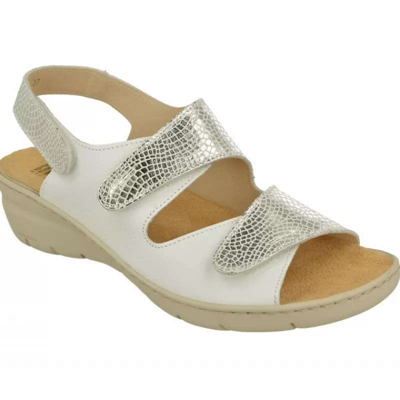 Comfort Class Sandalias-Sandalia De Triple Velcro De Con Piso Aligerado Combinada En Charol Y Grabado Con Planta De Descanso
