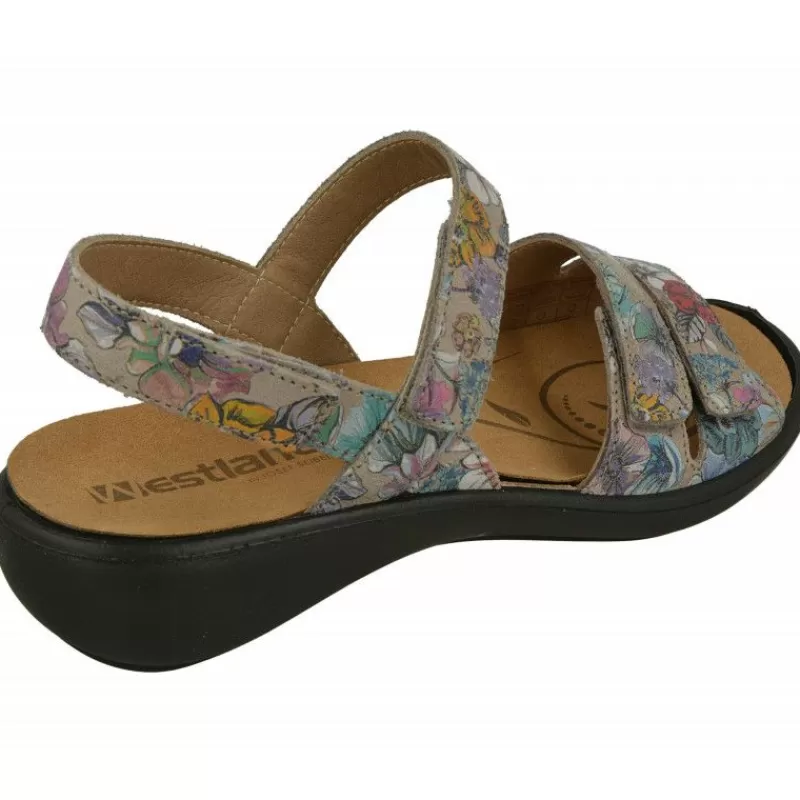WESTLAND BY JOSEF SEIBEL antes ROMIKA Sandalias-Sandalia De Westland Antes Romika En Piel Estampada Con Triple Ajuste De Velcro, Planta De Descanso Extraible Y Piso De Caucho