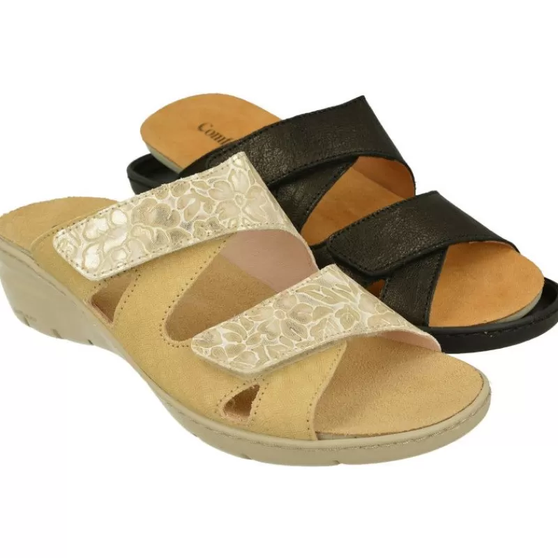 Comfort Class Sandalias-Sandalia Zueco De Combinado Piel Lisa Y Grabada Con Planta De Descanso Y Suela Aligerada