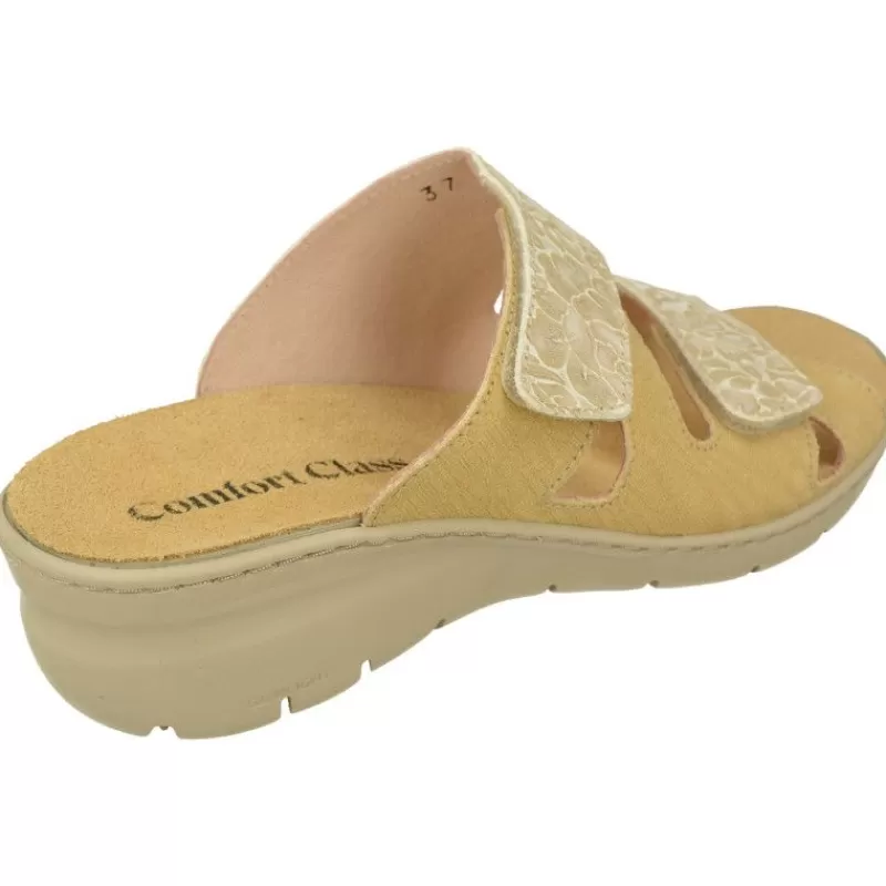 Comfort Class Sandalias-Sandalia Zueco De Combinado Piel Lisa Y Grabada Con Planta De Descanso Y Suela Aligerada