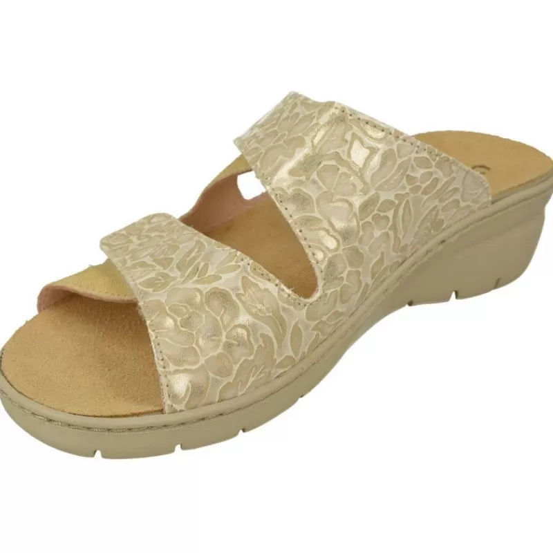 Comfort Class Sandalias-Sandalia Zueco De Combinado Piel Lisa Y Grabada Con Planta De Descanso Y Suela Aligerada