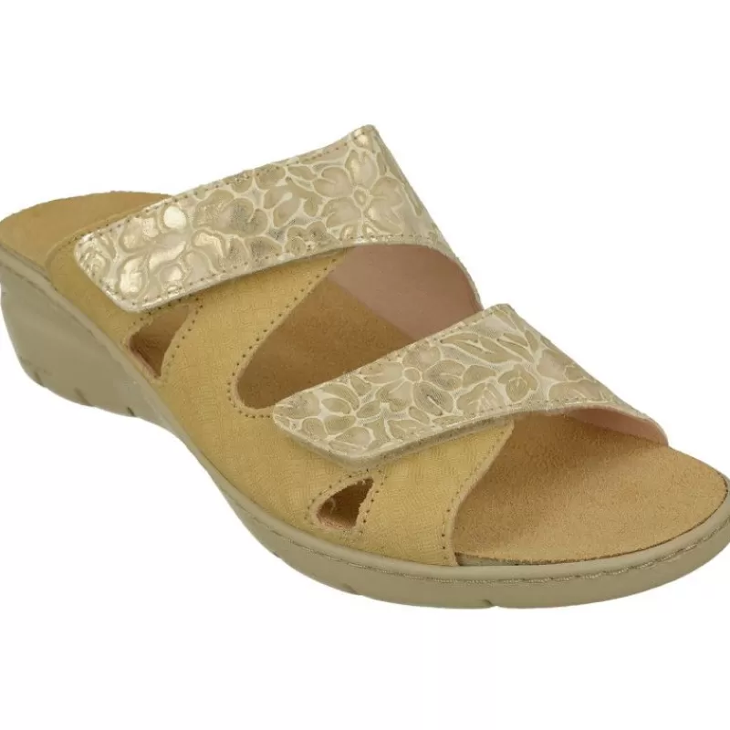 Comfort Class Sandalias-Sandalia Zueco De Combinado Piel Lisa Y Grabada Con Planta De Descanso Y Suela Aligerada