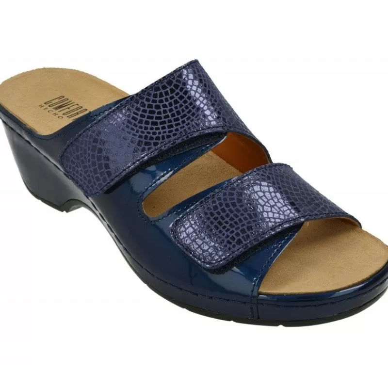 Comfort Class Sandalias-Sandalia Zueco De Combinado Piel Lisa Y Grabada Con Planta De Descanso Y Suela Aligerada