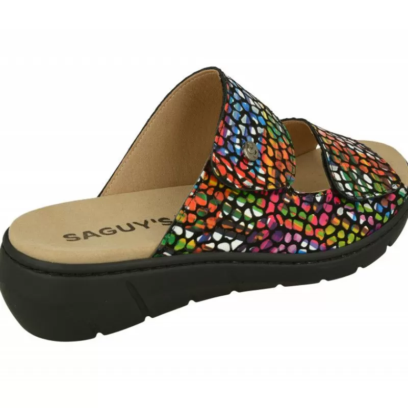 Calzamedi Sandalias-Sandalia Zueco Velcros De En Piel Estampado Vidriera Con Planta De Descanso Extraible Y Piso De Poliuretano Negro