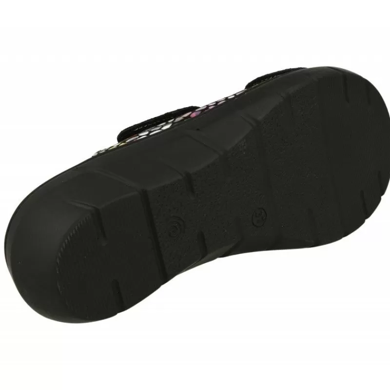 Calzamedi Sandalias-Sandalia Zueco Velcros De En Piel Estampado Vidriera Con Planta De Descanso Extraible Y Piso De Poliuretano Negro