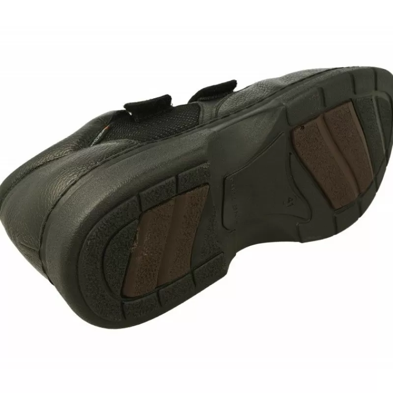 Calzamedi Velcros-Velcro De Con Doble Velcro Ajustable Combinado Piel Y Tejido Con Piso Y Planta De Descanso En Horma De Ancho Especial Negro