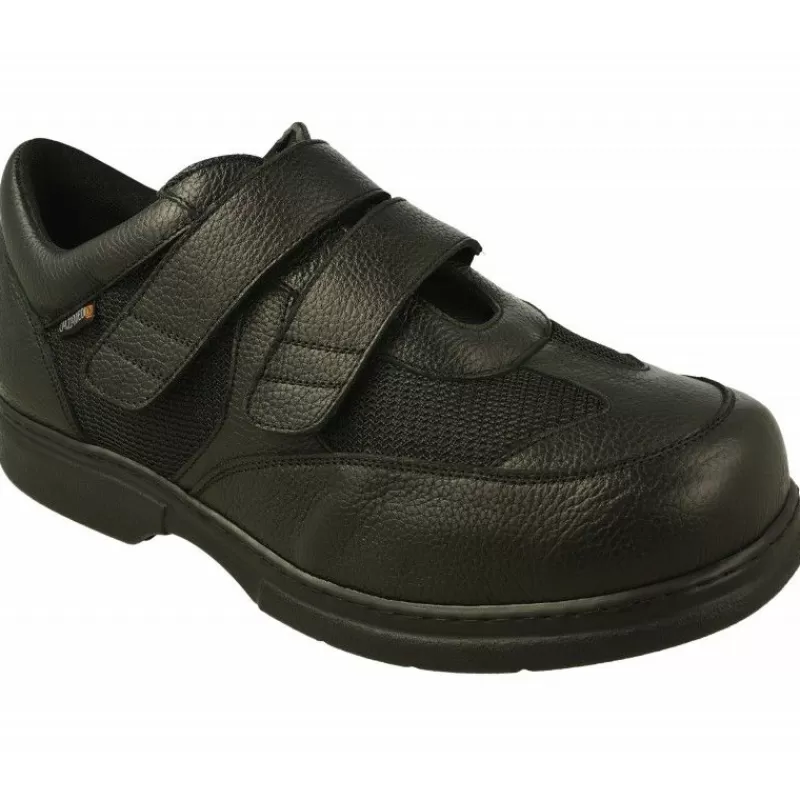 Calzamedi Velcros-Velcro De Con Doble Velcro Ajustable Combinado Piel Y Tejido Con Piso Y Planta De Descanso En Horma De Ancho Especial Negro