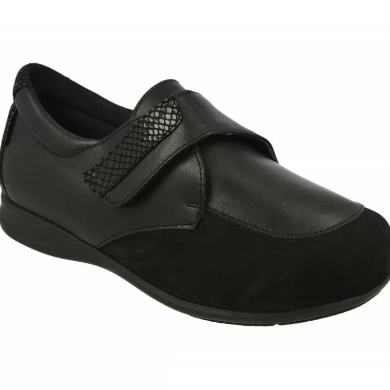 Calzamedi Velcros-Velcro De En Horma De Ancho 16 Con Piel Combinada Con Antelina Elastica Con Piso De Goma Y Planta Extraible Negro