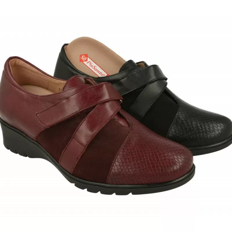 PieSanto Velcros-Velcro De De Tiras Cruzadas En Piel Combinada Con Grabado Y Ante. Piso De Caucho Y Planta De Descanso Extraible