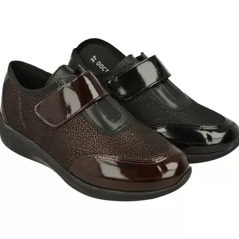 Doctor Cutillas Velcros-Velcro Del En Piel Combinada Charol Grabado, Piso Pluma Latex Y Planta De Descanso Extraible