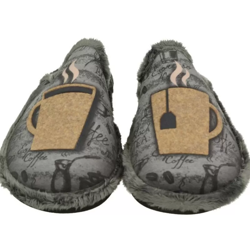 Garzon Chinelas-Zapatilla Chinela De Con Estampado Taza De Te Y Piso Aligerado Microporoso Gris