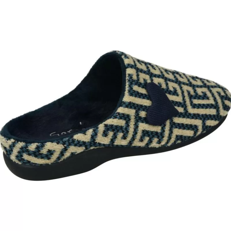 Garzon Chinelas-Zapatilla Chinela De De Pano, Laberinto Estampado, Planta De Descanso Movible Y Piso De Caucho Marino