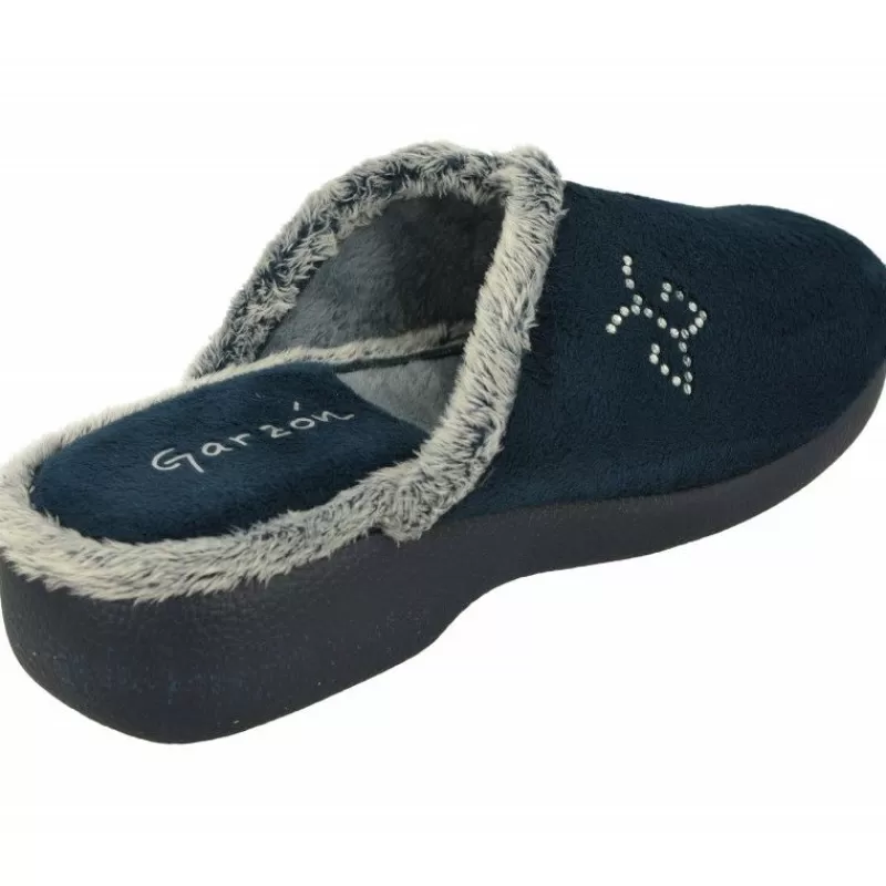 Garzon Chinelas-Zapatilla Chinela De En Pano Dacha Con Bordes De Lana Y Bordado En Pala Con Piso De Caucho Y Horma De Ancho Especial