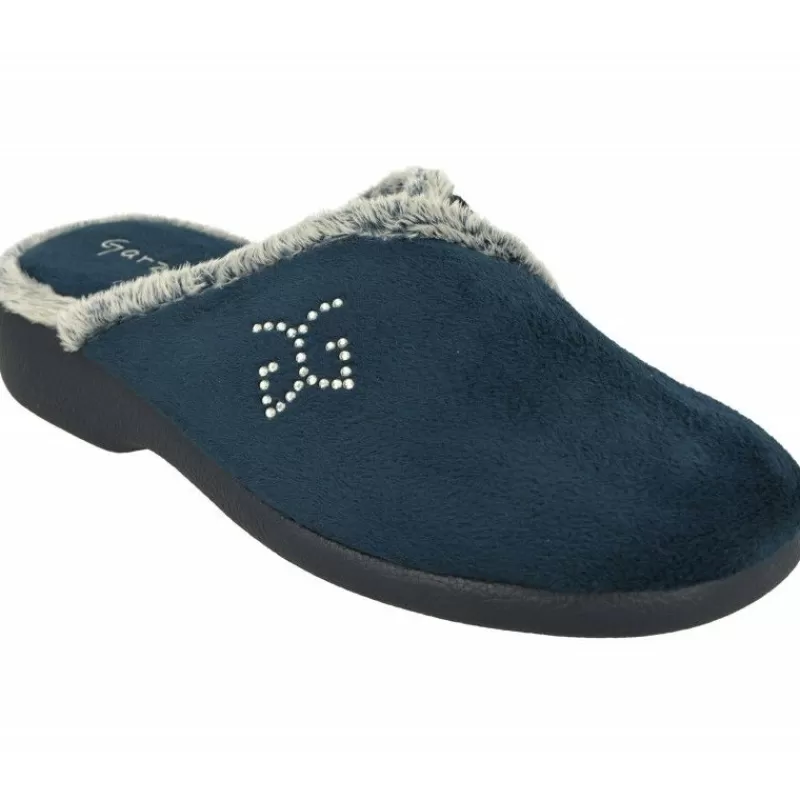 Garzon Chinelas-Zapatilla Chinela De En Pano Dacha Con Bordes De Lana Y Bordado En Pala Con Piso De Caucho Y Horma De Ancho Especial