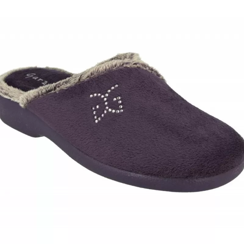 Garzon Chinelas-Zapatilla Chinela De En Pano Dacha Con Bordes De Lana Y Bordado En Pala Con Piso De Caucho Y Horma De Ancho Especial