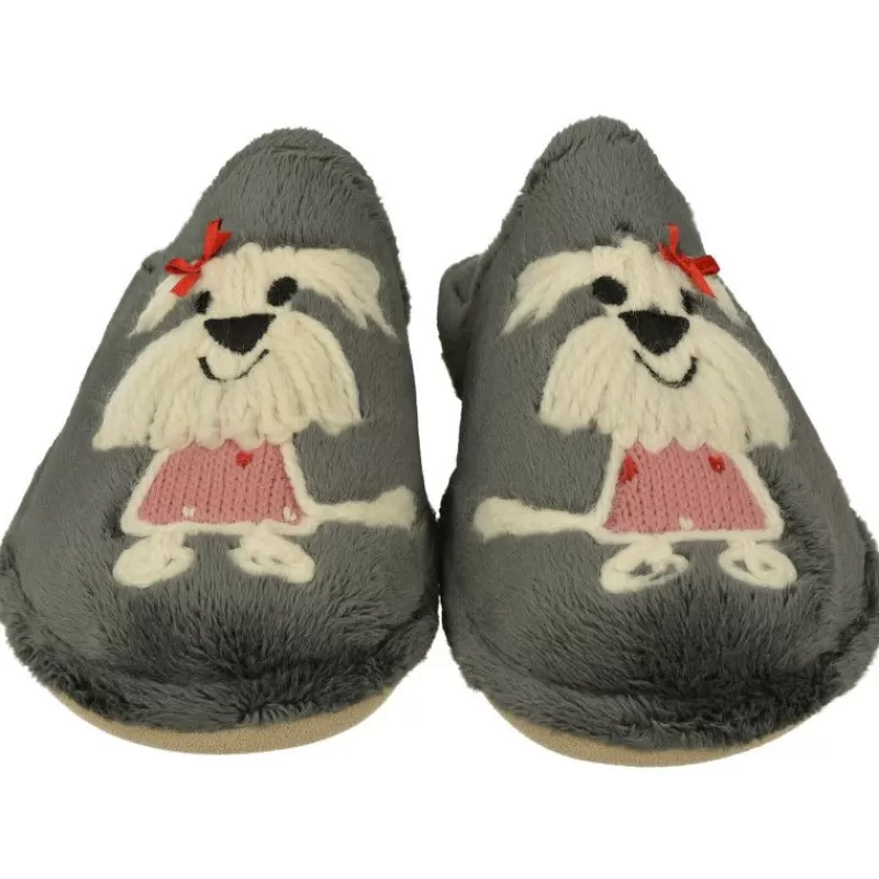 Garzon Chinelas-Zapatilla Chinela De En Pano Dacha Estampado Perrita Con Piso Microporoso Especial Parquet Gris