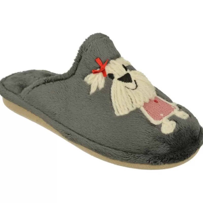 Garzon Chinelas-Zapatilla Chinela De En Pano Dacha Estampado Perrita Con Piso Microporoso Especial Parquet Gris
