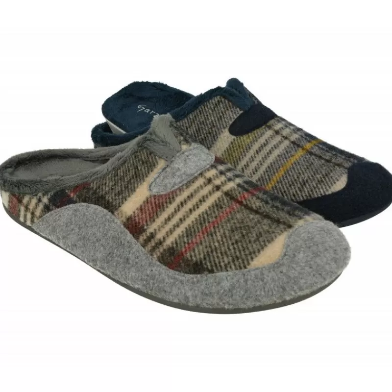 Garzon Chinelas-Zapatilla Chinela De En Pano De Cuadros Combinados, Planta De Descanso Extraible Y Piso De Caucho