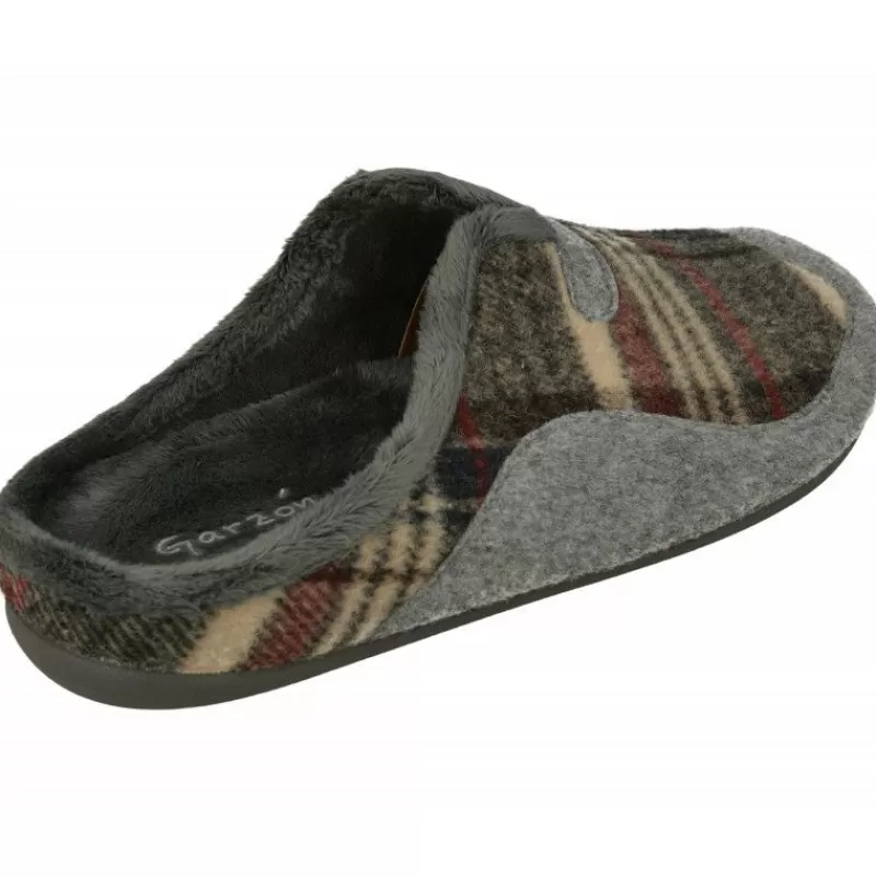 Garzon Chinelas-Zapatilla Chinela De En Pano De Cuadros Combinados, Planta De Descanso Extraible Y Piso De Caucho
