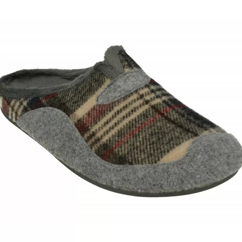 Garzon Chinelas-Zapatilla Chinela De En Pano De Cuadros Combinados, Planta De Descanso Extraible Y Piso De Caucho
