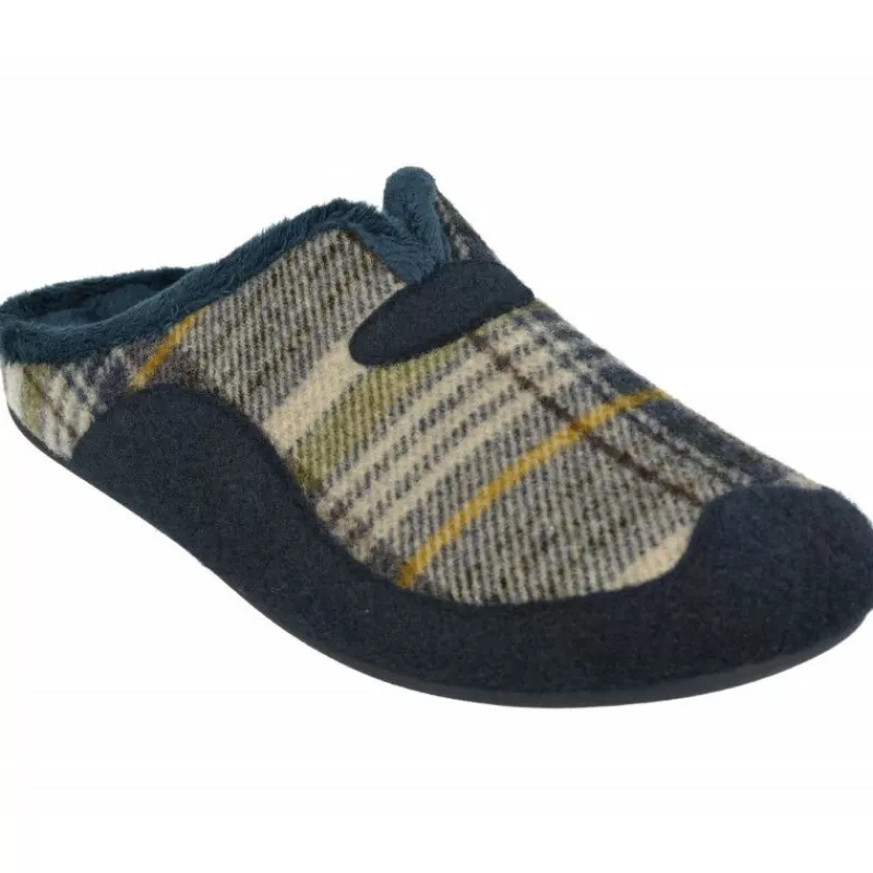 Garzon Chinelas-Zapatilla Chinela De En Pano De Cuadros Combinados, Planta De Descanso Extraible Y Piso De Caucho