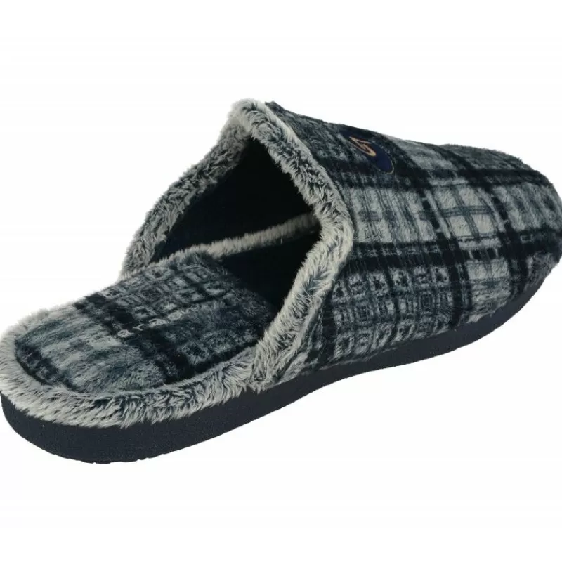 Garzon Chinelas-Zapatilla Chinela De En Pano De Cuadros Con Piso De Caucho Y Horma Confortable Marino