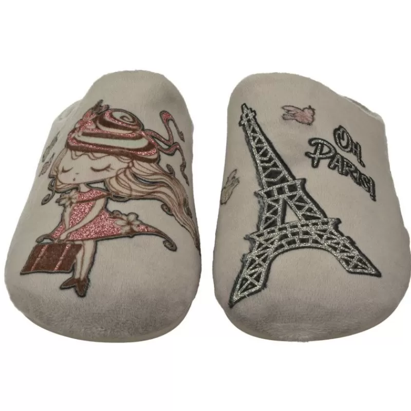 Garzon Chinelas-Zapatilla Chinela De En Pano De Dacha Estampado Con Planta Anatomica Extraible Y Piso De Caucho Gris